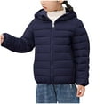 thumbnail image 1 of ibuvkizy Boys Girls Winter Coat,3-16 Years Children's Fashion Solid Color Lightweight Down Cotton Jacket Long Sleeved Hooded Casual Jacket/jacket Navy,5 Years, 1 of 6