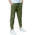 thumbnail image 1 of ibuvkizy Boys Linen Pants School Uniform Solid Color Elastic Waist Drawstring Chino Pants with Pockets Trousers Summer Jogger Pants, 1 of 3