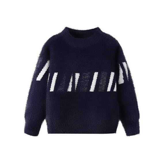 ibuvkizy Boys Sweaters!Velvet Sweater Boys' Round Neck Base Shirt with Fleece Insulation Upper Garment Navy,11 Years