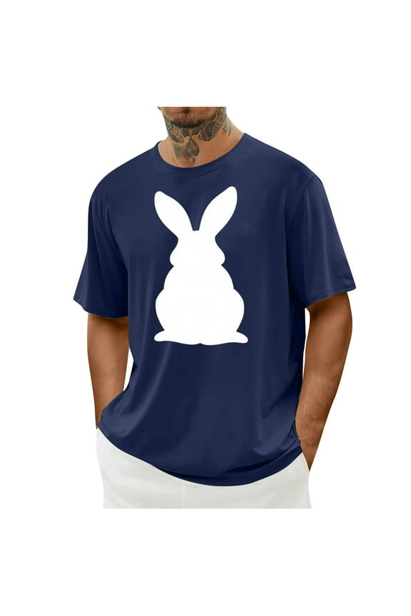 Bunny Rabbit Easter Graphic T-shirts for Men,Men's Casual Short Sleeve Easter Print Crew-neck Top Short Sleeve Top/shirt Navy,XXL