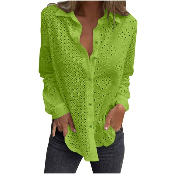 ibuvkizy Button Down Shirts for Women Long Sleeve Shirts for Women Fashionable Loose Solid Color Hollow Button Short Sleeved Round Neck Top/shirt,Gifts for Women