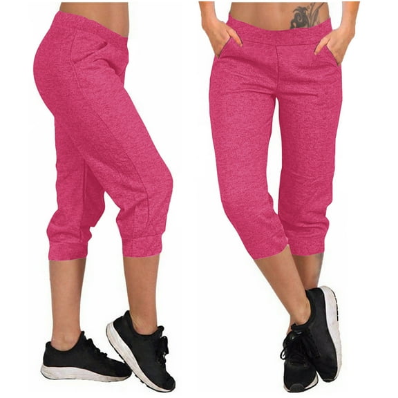 ibuvkizy Capri Leggings for Women Yoga Pants Women Capri Leggings with Pockets for Women Loose Soft Drawstring Workout Sweatpants Outdoor Athletic Causal Pants Hot Pink M