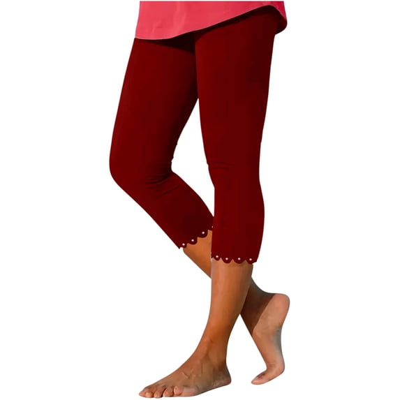 ibuvkizy Capri Leggings for Women Clearance!Women's Summer High Waisted Solid Color Capris Matching Slim Fitting Yoga Gym Pants Wine,L