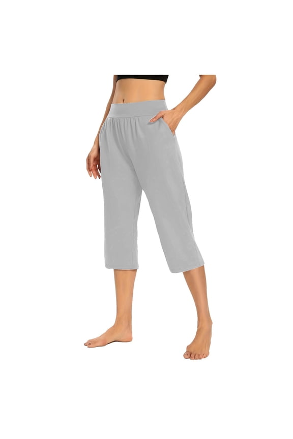 Capri Pants for Women Clearance Casual Fashion Lightweight Solid Elastic Waist Pocket Cropped Pants Casual Stretchy Stylish Pants for Spring Summer Women's Clothing