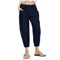 thumbnail image 1 of ibuvkizy Capri Pants for Women Yoga Pants Women Causal Capri Leggings with Pockets Loose Soft Drawstring Workout Sweatpants Outdoor Athletic Pants Navy XL, 1 of 6