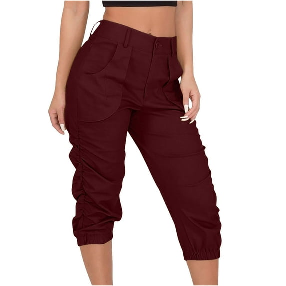 ibuvkizy Capris for Women Casual Summer Cargo Pants Women Summer High Waisted Solid Color Casual Capris Cargo Pants with Pokets,Gifts for Women