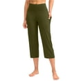 thumbnail image 1 of ibuvkizy Capris for Women Summer Fashion Elastic Waist Cropped Pants with Pockets Casual Solid Stretch Stylish Pants for Spring Summer Army Green L, 1 of 9