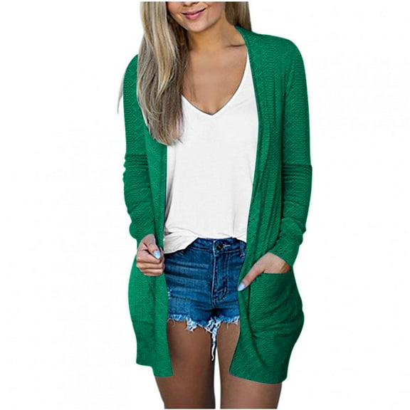 ibuvkizy Cardigan Sweaters for Women,Casual Knit Long Cardigans Women's Solid Color Long Sleeve Casual Tops Blouse with Pocket Cardigan Outwear Green,XXL