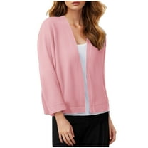 ibuvkizy Cardigan Sweaters for Women Loose Long Sleeved Breathable Cardigans Women's Casual Blouse Soft Loose Cardigan Knitted Sweater Cropped Tops Pink XXL