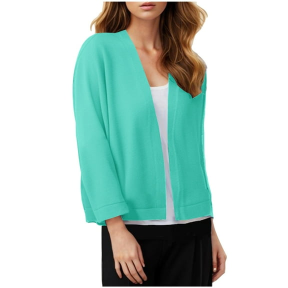 ibuvkizy Cardigan Sweaters for Women Loose Long Sleeved Breathable Cardigans Women's Casual Blouse Soft Loose Cardigan Knitted Sweater Cropped Tops Mint Green L