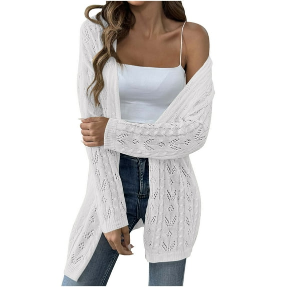 ibuvkizy Cardigan Sweaters for Women Loose Long Sleeved Breathable Cardigans Women's Solid Color Hollow Out Woven Sweater Without Buttons Conditioned Shirt Casual Jacket Cardigan