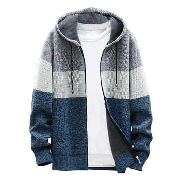 ibuvkizy Cardigan Sweaters for Men Fall Winter!Men's Spring and Winter Fashion Casual Slim Knit Cardigan Stand Collar Sweater Blue,XXXL