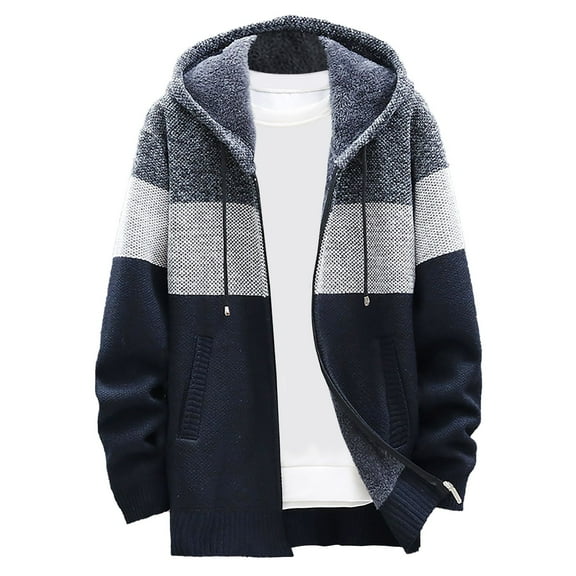 ibuvkizy Cardigan Sweaters for Men Fall Winter!Men's Spring and Winter Fashion Casual Slim Knit Cardigan Stand Collar Sweater Navy,M