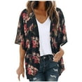 thumbnail image 1 of ibuvkizy Cardigan for Women Summer Floral Print Puff Sleeve Cardigan Tops Loose Cover Up Casual Blouse Jacket Coat Red, 1 of 9