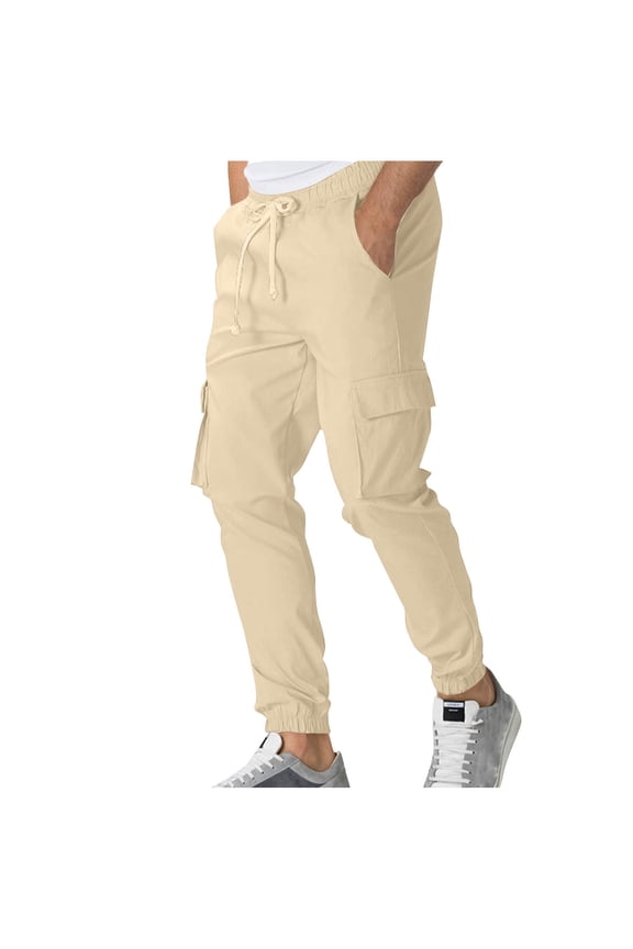 Cargo Pants for Men with Drawstring Casual Fashion Breathable Exercise,Multiple Pockets Bind The Feet Pants,Sizes S-3XL