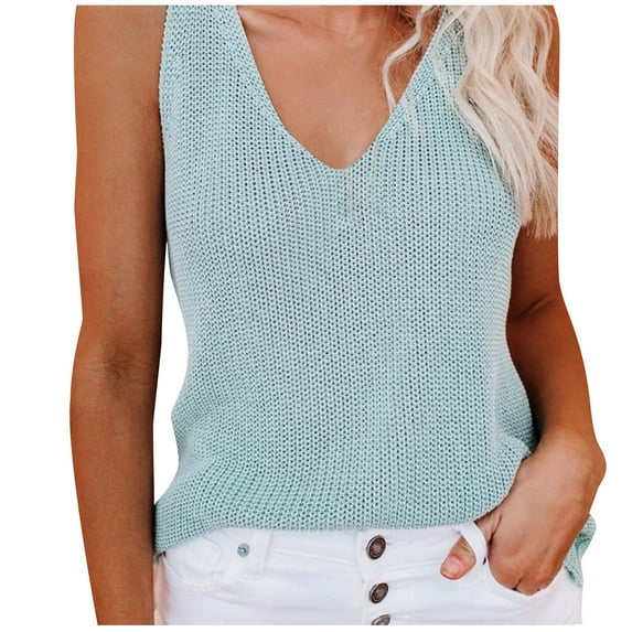 ibuvkizy Casual Fashion Women Knitted V-Neck Ladies Solid SlimTank Top