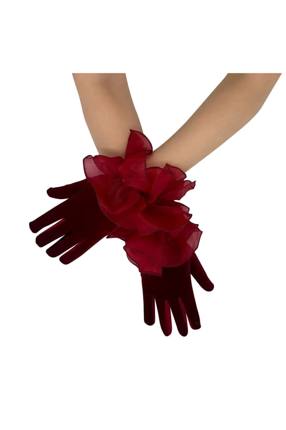 Christmas Gloves Wedding Short Feather Velvet Fleece-Lined Winter Gloves Christmas Gifts for Women