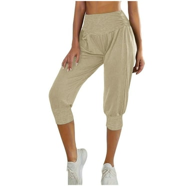 ibuvkizy Clearance 2024 Capris for Women Casual Summer Fashion Lightweight Cotton Linen Pants Drawstring Elastic Waist Cropped Capri Pant with Pockets