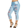 thumbnail image 1 of ibuvkizy Ripped Cropped Jeans for Women High Elastic Waist Butt Lifting Stretchy Skinny Faux Jeans Slimming Trendy Capri Pant Sexy Sports Hip Lifting Yoga Capris Sky Blue,S, 1 of 5