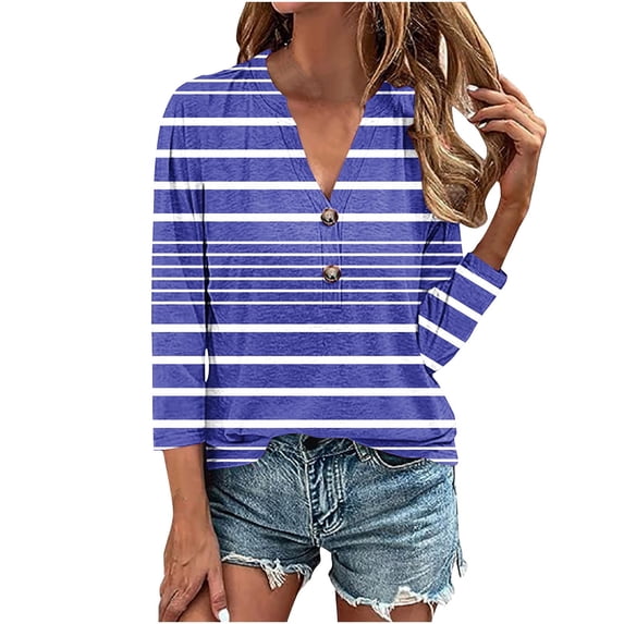 ibuvkizy Women's 2025 Fashion Button Shirts Summer Loose 3/4 Sleeve Tops Cute V-Neck Solid Casual Blouses Button Up Shirts for Women,Sizes S-4XL