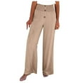 thumbnail image 1 of ibuvkizy Women's Smocked Paper Waist Pants Solid Color Loose Fit Straight Wide Leg Cotton Linen Palazzo Pants Button Down Work Office Trousers Khaki,XL, 1 of 6