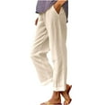 thumbnail image 1 of ibuvkizy Womens Casual Cotton Linen Pants Fall Winter Trousers 2025 Drawstring Elastic Wasit Cropped Leg Pants Solid Wide Leg Lounge Pants Khaki,M, 1 of 5