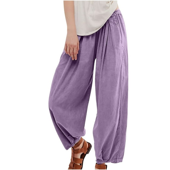 ibuvkizy Cotton Linen Pants for Women Summer Clearance Palazzo Pants for Women,Women's Solid Cotton and Linen Drawstring Loose Casual Wide Leg Pants