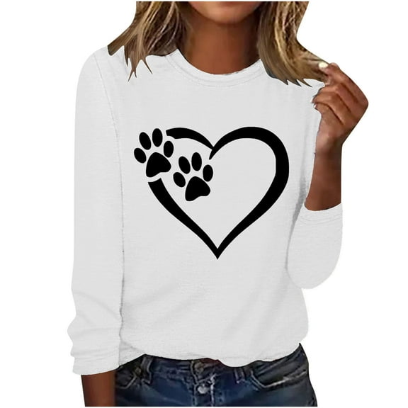 ibuvkizy Cute Heart Sweatshirt for Women Valentines Day,Printed Round Neck Pullover Long Sleeved Casual Womens Sweatshirts White,M