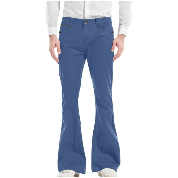 ibuvkizy Dress Pants for Men Flare Leggings,Men Casual Pockets Zipper Button Vintage Pants-bottoms Trousers Blue,M