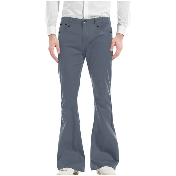 ibuvkizy Dress Pants for Men Flare Leggings,Men Casual Pockets Zipper Button Vintage Pants-bottoms Trousers Gray,M