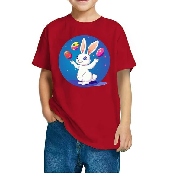 ibuvkizy Easter Bunny Shirt Toddler Boys Girls Happy Easter T Shirt,3-10 Years Children's Easter Fashion Cute Printed Casual Short Sleeved Cotton Top