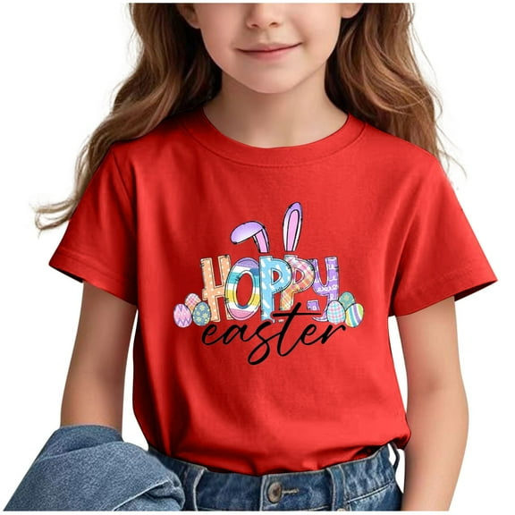 ibuvkizy Easter Tops for Teen Girls!Children's Casual Loose T-shirt Short Sleeved Round Neck Comfortable Top for Adults