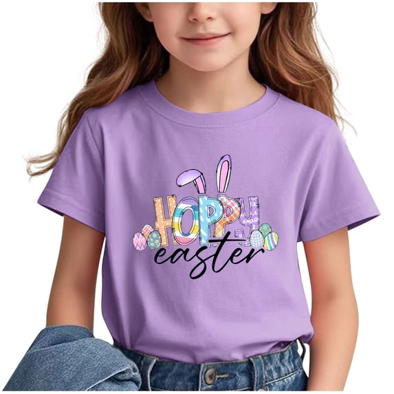 ibuvkizy Easter Tops for Teen Girls!Children's Casual Loose T-shirt Short Sleeved Round Neck Comfortable Top for Adults