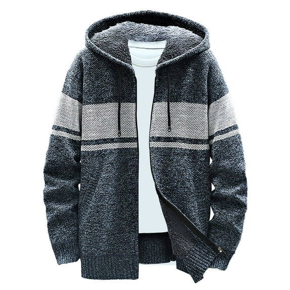 ibuvkizy Fall Cardigan Sweaters for Men!Men's Spring and Winter Fashion Casual Slim Knit Cardigan Stand Collar Sweater Blue,XXL