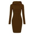 thumbnail image 1 of ibuvkizy Fall Midi Dresses for Women 2024 Clearance! Women's Drawstring Hooded Long Sleeved Casual Fashion Dress with Pocket Brown,S, 1 of 4