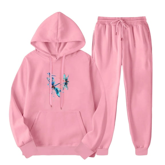 ibuvkizy Fall Outfits for Women 2025!Outfits Men's and Women's Sports Tracksuits Long Sleeve Pullover Hoodies Sweatshirt Loose Coat and Sweatpants Fall Winter Suit Pink,S