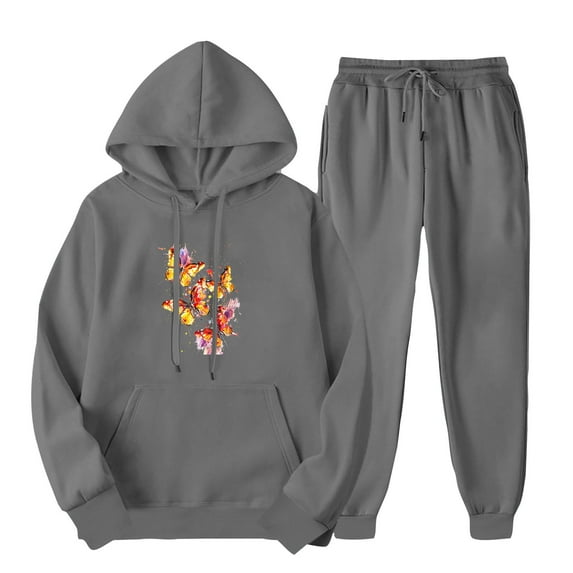 ibuvkizy Fall Outfits for Women 2025! Outfits Men's and Women's Sports Tracksuits Long Sleeve Pullover Hoodies Sweatshirt Loose Coat and Sweatpants Fall Winter Suit Dark Gray,L