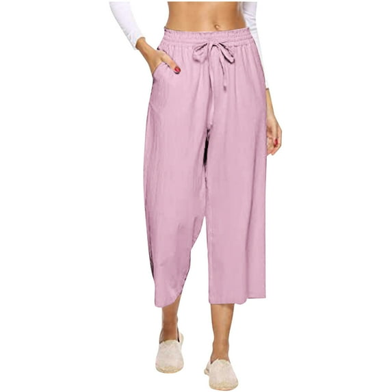 ibuvkizy Fall Savings Clearance Capri Pants for Women Wide Leg Yoga Dress Capris with Pockets Women's Comfortable Cropped Leisure Time Pants Solid Sweatpants Pants Pink,XL