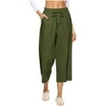 thumbnail image 1 of ibuvkizy Capri Pants for Women Wide Leg Yoga Dress Capris with Pockets Women's Comfortable Cropped Leisure Time Pants Solid Sweatpants Pants Army Green,L, 1 of 5
