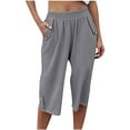 thumbnail image 1 of ibuvkizy Fall Savings Clearance Capri Pants for Women Wide Leg Yoga Dress Capris with Pockets Women's Comfortable Cropped Leisure Time Pants Solid Sweatpants Pants Gray,L, 1 of 8
