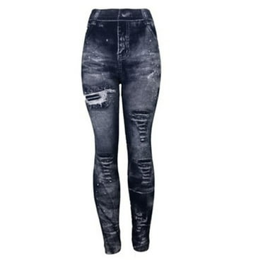 ibuvkizy Fall Savings Clearance Jeggings for Women Elastic Waist Stretchy Denim Print Leggings Plus Size Jean Work Jeggings Tights Slimming Pant Navy,XXXL
