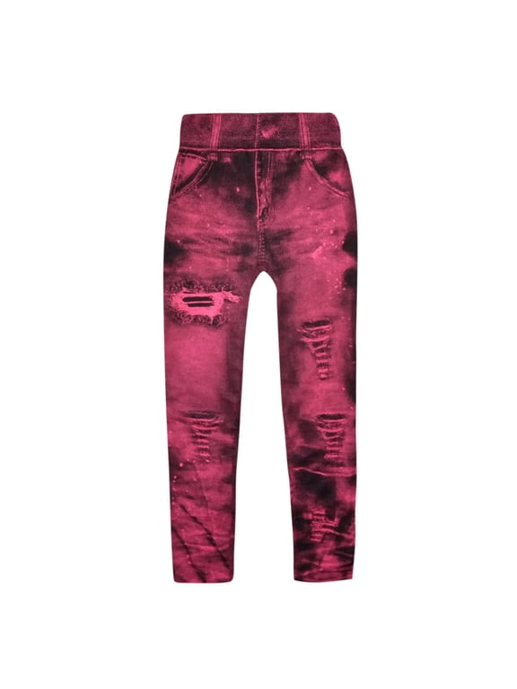 Fall Jeggings for Women Elastic Waist Stretchy Denim Print Leggings Plus Size Jean Work Jeggings Tights Slimming Pant Red,L
