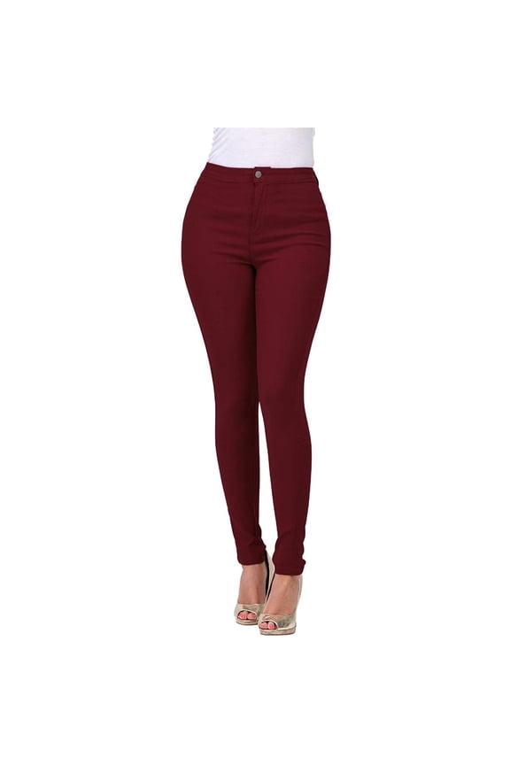 Fall Jeggings for Women Elastic Waist Stretchy Denim Solid Color Leggings Plus Size Jean Work Jeggings Tights Slimming Pant Wine,M