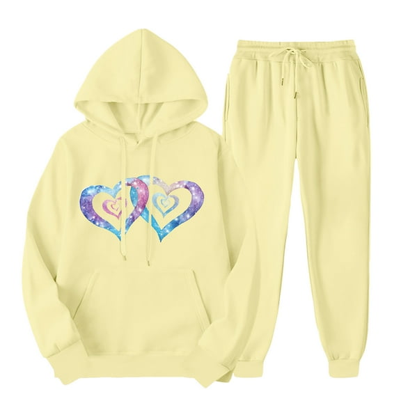 ibuvkizy Fall Sets Women 2 Piece Outfits!Men's and Women's Sports Tracksuits Long Sleeve Pullover Hoodies Sweatshirt Loose Coat and Sweatpants Fall Winter Suit Yellow,XXL