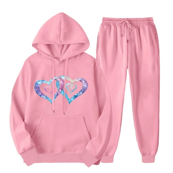ibuvkizy Fall Sets Women 2 Piece Outfits!Men's and Women's Sports Tracksuits Long Sleeve Pullover Hoodies Sweatshirt Loose Coat and Sweatpants Fall Winter Suit Pink,M