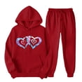 thumbnail image 1 of ibuvkizy Fall Sets Women 2 Piece Outfits!Men's and Women's Sports Tracksuits Long Sleeve Pullover Hoodies Sweatshirt Loose Coat and Sweatpants Fall Winter Suit Red,L, 1 of 7