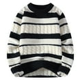 thumbnail image 1 of ibuvkizy Fall Sweaters for Men!Men's Knitwear Stripe Splice Round Neck Elastic Pullover Assorted Colors Texture Trend Sweater Coat Black,XXXXL, 1 of 5