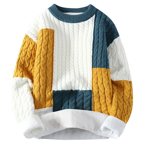 ibuvkizy Fall Winter Sweater for Men!Men's Knitwear Round Neck Elastic Pullover Assorted Colors Texture Trend Sweater Coat Green,XL