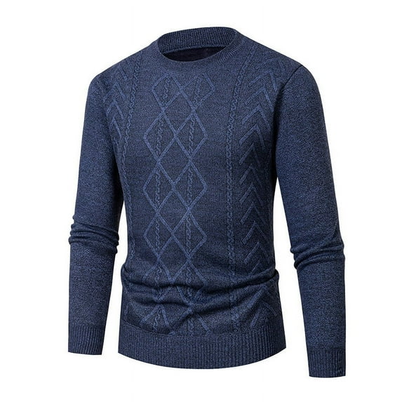 ibuvkizy Fall Winter Sweaters for Men!Men Fashion Casual Pullover Solid Color Long Sleeve Round Neck Blouses Navy,XXL
