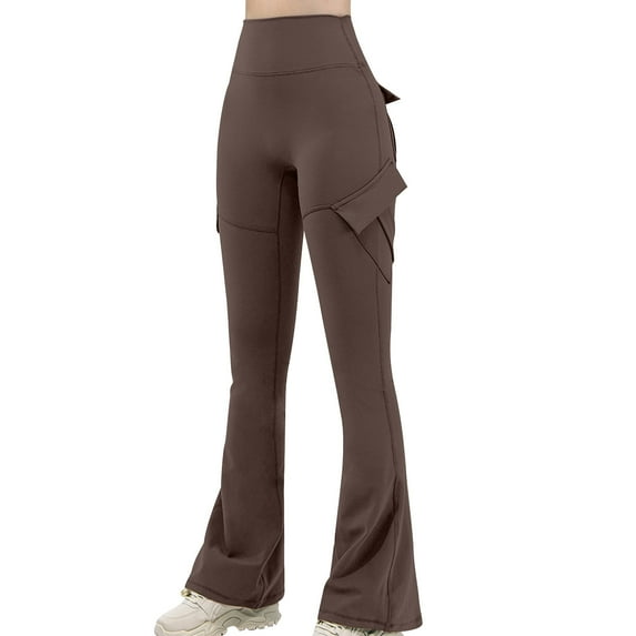 ibuvkizy Flare Leggings for Women,Women's New Solid Color High Elasticity Lifting Buttocks Tight Fiting and Abdominal Fitness Pants Leggings Horn Yoga Pants Brown,XL